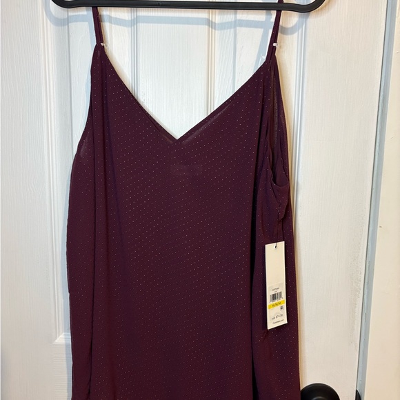 Calvin Klein Burgundy Metallic Dotted V-Neck Spaghetti Strap Cami - Picture 5 of 8